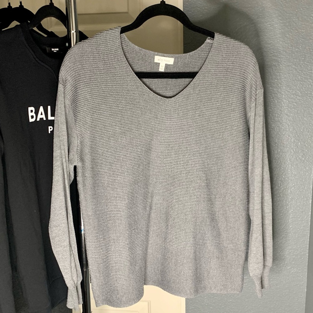 ELLA MOSS Women's Gray Ribbed Sweater MEDIUM